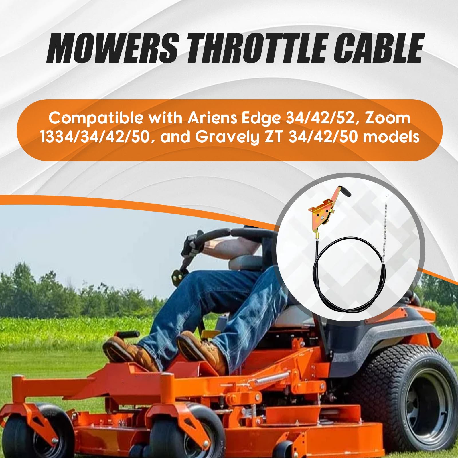 Cavo acceleratore compatibile con Ariens Ariens Zoom 34 42 50, Edge 34 42 52, Gravely ZT 34 42 50 Cavo di controllo di ricambio per tosaerba a raggio zero sostituire 06900416
