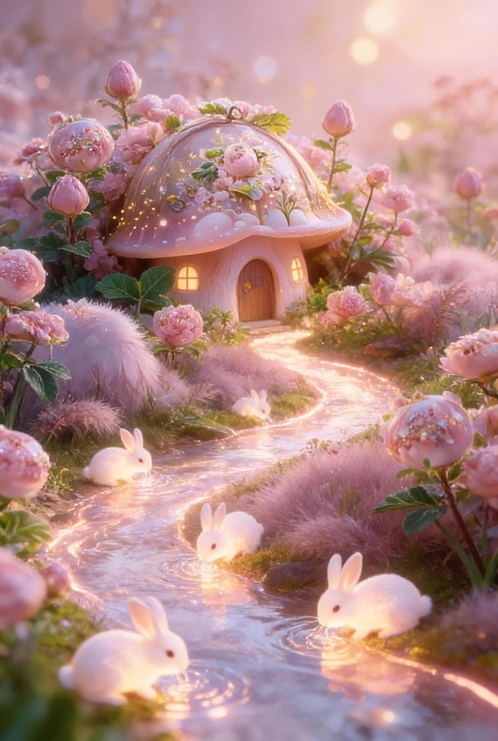 Starlit Whimsy Pink Enchanted Mushroom Full Drill Diamond Painting Kit - 12x16 Inch DIY Fantasy Craft with Rose Vine & Glowing Butterfly for Adults/Teens - Sparkling Crystal Ball Vibe Wall Decor Art