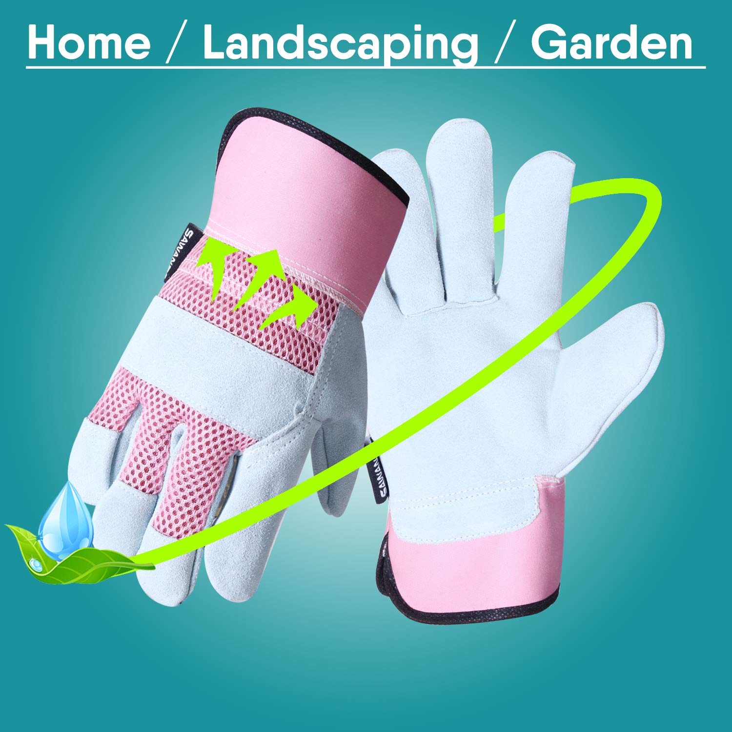 SAWANS Thorn Proof Work Gloves Heavy duty Leather Gardening Gloves for Ladies Women Durable Protective Garden Rigger Hand Utility Safety Men Kids Washable Gripper (Pink - Image 3