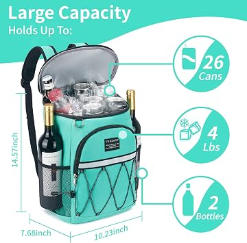 Backpack, cooler backpack, 26 boxes, insulated, sealed, for men and women, beach, camping, picnic, fishing, hiking, lunch backpack, waterproof, cooler