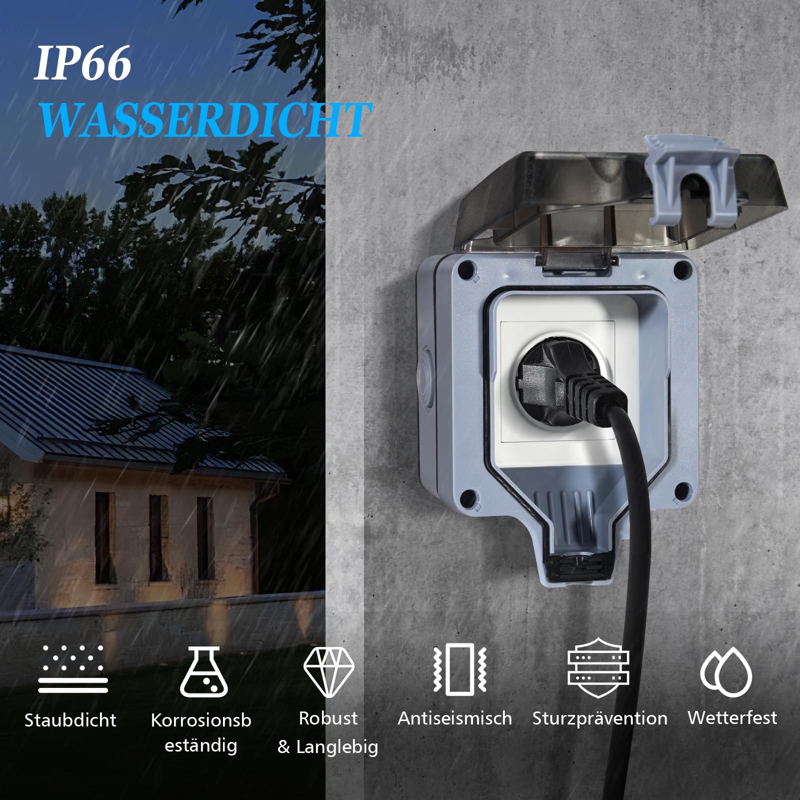 Enchufe exterior estanco IP66 de superficie 16A enchufe eléctrico exterior con tapa para jardín terraza garaje instalación en pared