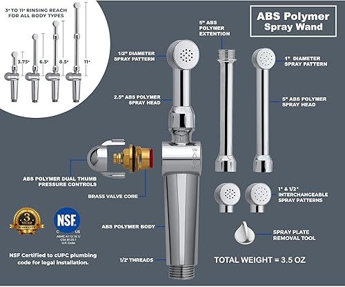 Miniatura 4 de Pulverizador de bidé manual Aquaus 360 para ducha - 2 retroflujos - Controles de presión duales - Alcance de pulverización de 3" a 11" - Garantía de