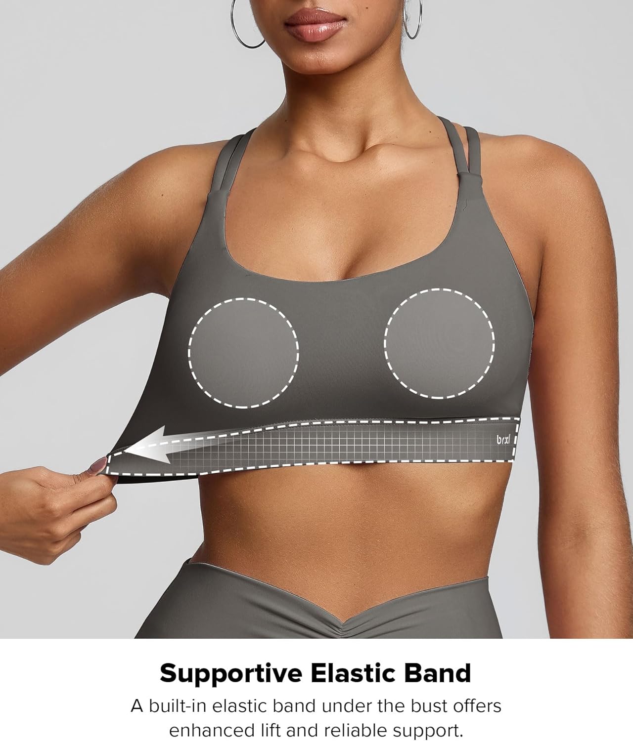 BRXL Sports Bra with Sewn in Pads Light Impact Adjustable Strappy Padded Push Up Sports Bra Criss Cross Back Yoga Workout