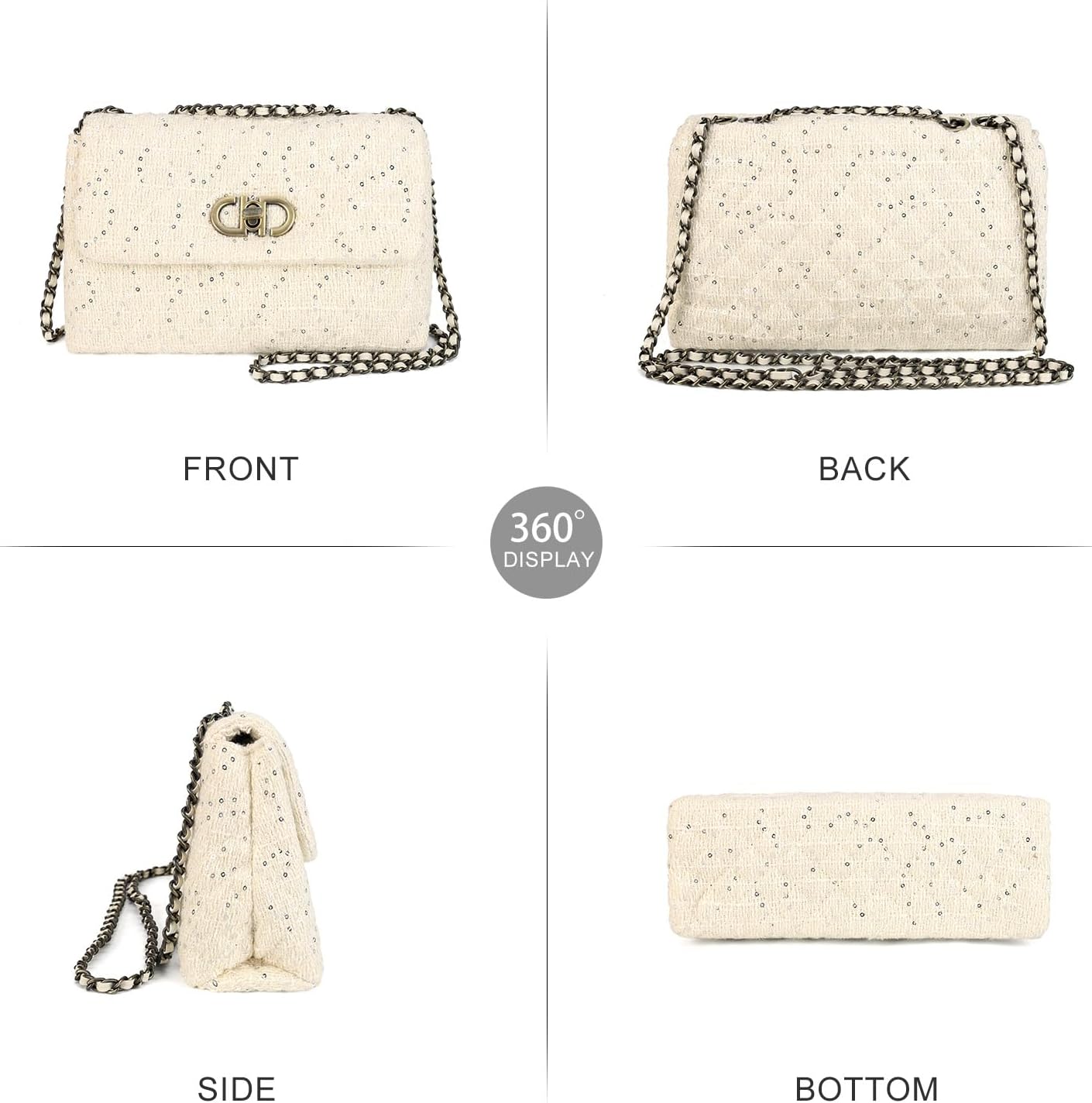 Tweed Crossbody Bag for Women,Elegant Quilted Shoulder Bag for Women,Evening Clutch for Weddings - Image 6