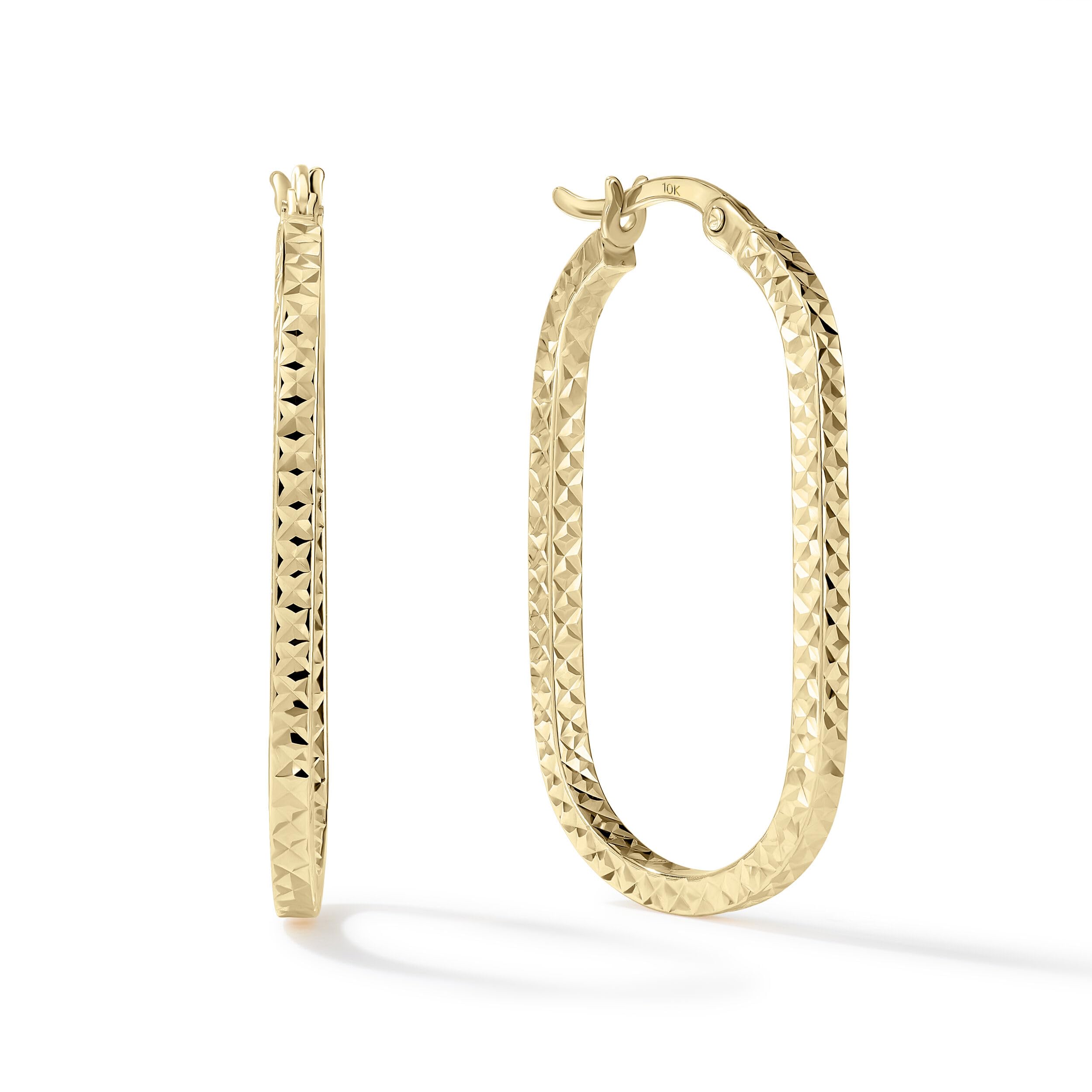 Paperclip Oval Hoops in Real 10K White Gold with a Diamond-Cut Finish 30mm Length Real Gold Stamped for