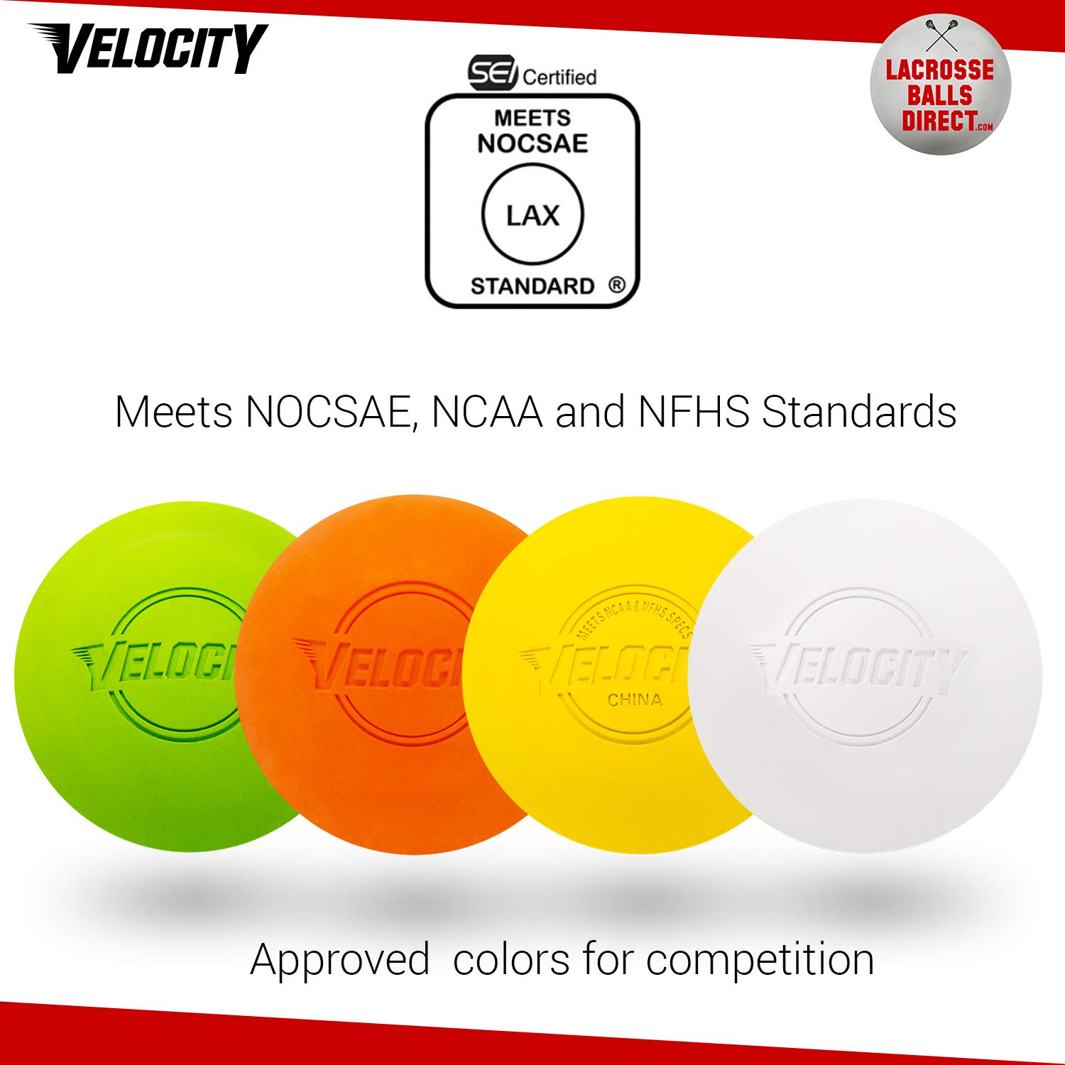 Condition photo showing New/Like New for velocity lacrosse balls - 6, 12, 18, 60, and 120 packs - official nfhs and college approved size