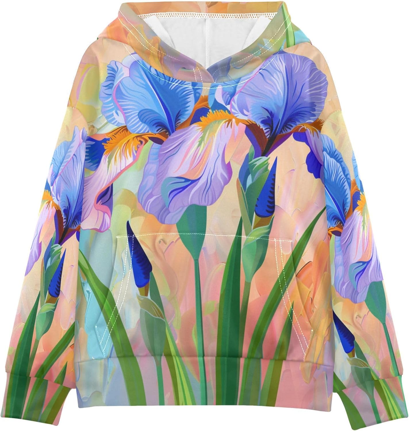 ALAZA Iris Flower Painting Hoodies Sweatshirt for Boys Girls Kids Hooded Pullover Top