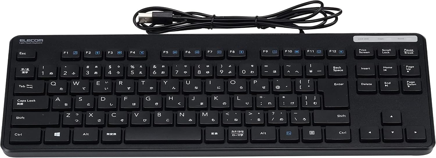 Elecom TK-FCM107XBK Keyboard, Wired, Membrane, Thin, Compact Keyboard, Black