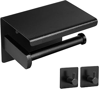 HIRALIY Toilettenpapierhalter Schwarz ohne Bohren, Klopapierhalter Edelstahl, 2 Stück Selbstklebend Haken, Rostfrei, Für B...