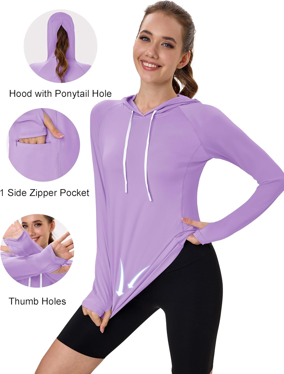 MAGCOMSEN Women's UPF 80+ Sun Protection Hoodie Shirt Long Sleeve Outdoor Hiking Fishing Rash Guard with Pocket