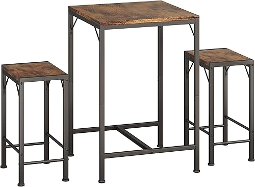 Homeiju Juego de mesa y sillas de bar, mesa de bar cuadrada con 2 taburetes, juego de comedor que ahorra espacio para 2, perfecto para cocina,