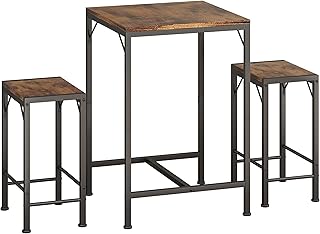 Homeiju Bar Table and Chairs Set, Square Bar Table with 2 Stools, Space-Saving Dining