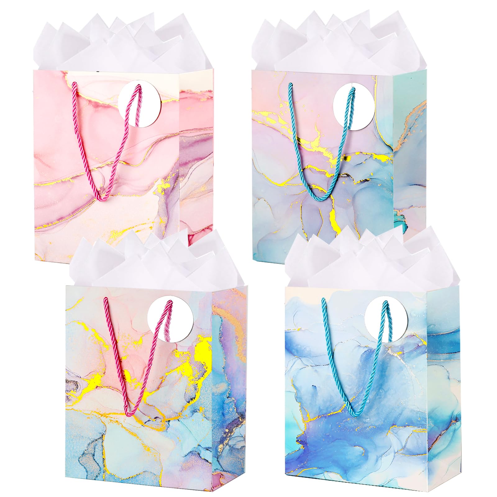 Bolsas de regalo de tamaño mediano, paquete de 4 bolsas de papel de mármol de 9 pulgadas con papel de seda para compras, negocios, cumpleaños, boda, baby shower, fiesta de Navidad (mármol)