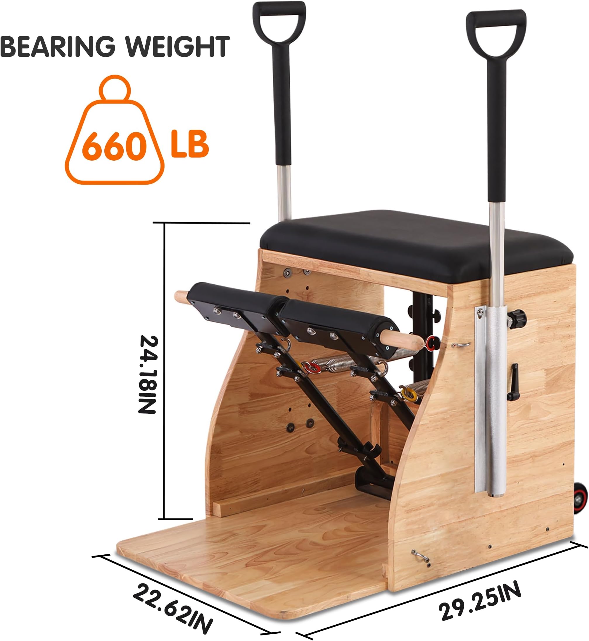 Pilates Chair with Handles and Drawstring - Pedal Stability Chair Sturdy Hardwood Pilates Equipment Can Withstand 260 LBS