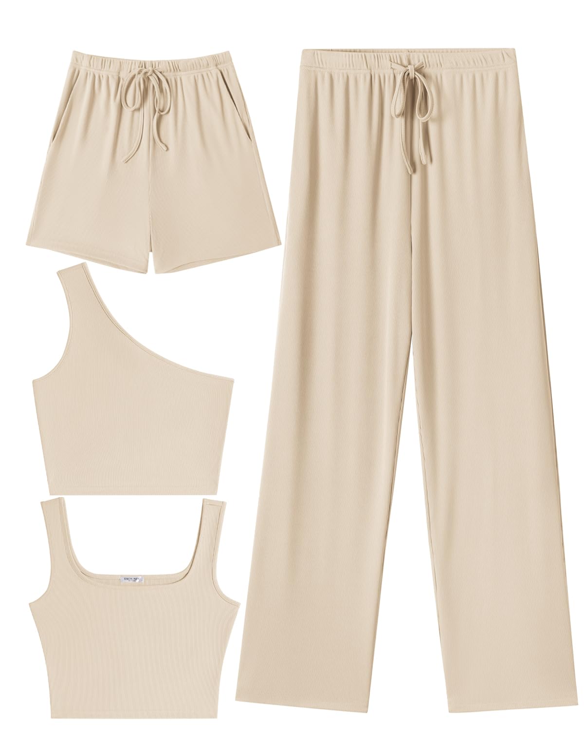 Womens 4 Piece Lounge Sets Ribbed Knit Crop Tank Top and Shorts Pants Casual Outfits