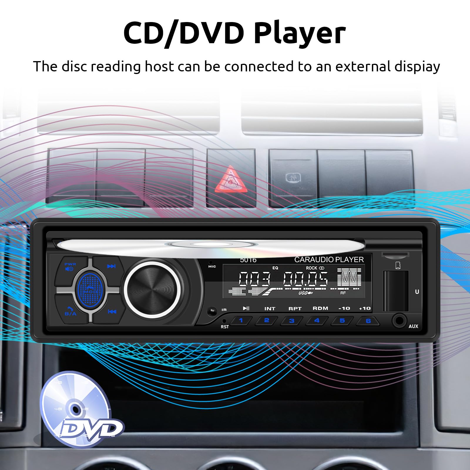 Podofo Radio Auto 1 DIN Radio FM/AM, Lecteur DVD/CD Musique Bluetooth Appels téléphoniques Mains Libres APP Locate EQ Entrée USB/TF Lecteur MP3 Auto