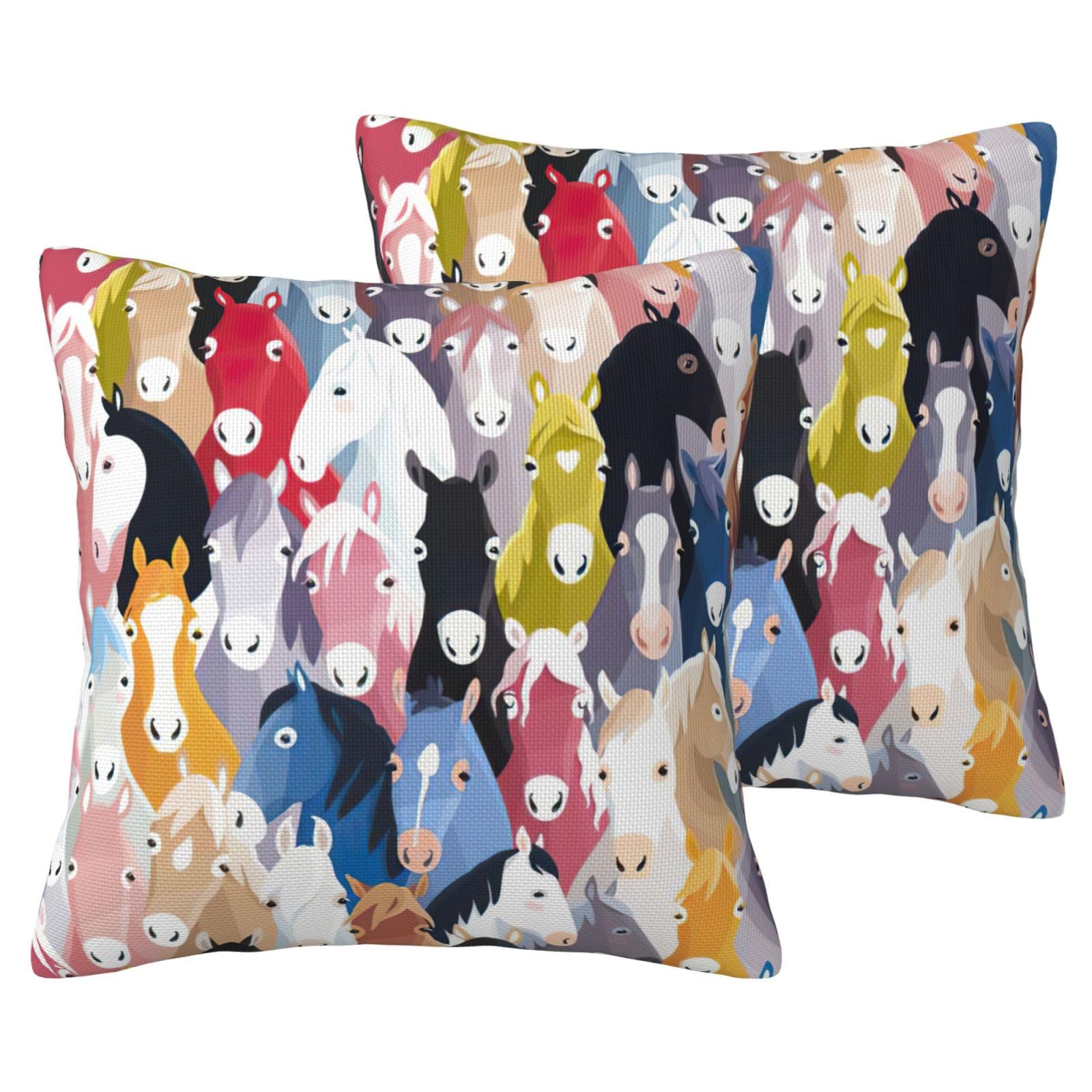 Housse de coussin chevaux colorés EdWal au motif équestre artistique unique
