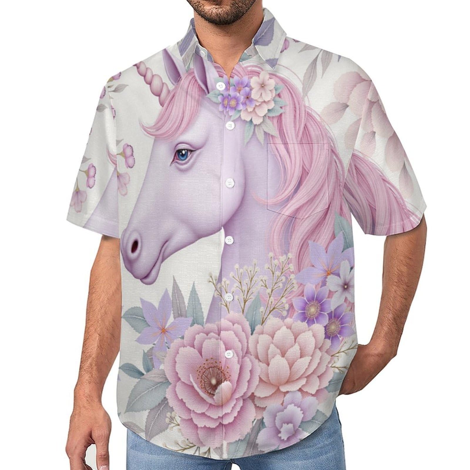 Camicie da Uomo a Maniche Corte con Stampa della Fiori Cavalli Sogni Animali, Casual Leggere Bottoni Camicia con Tasca Frontale, per Vacanze Spiaggia Estate