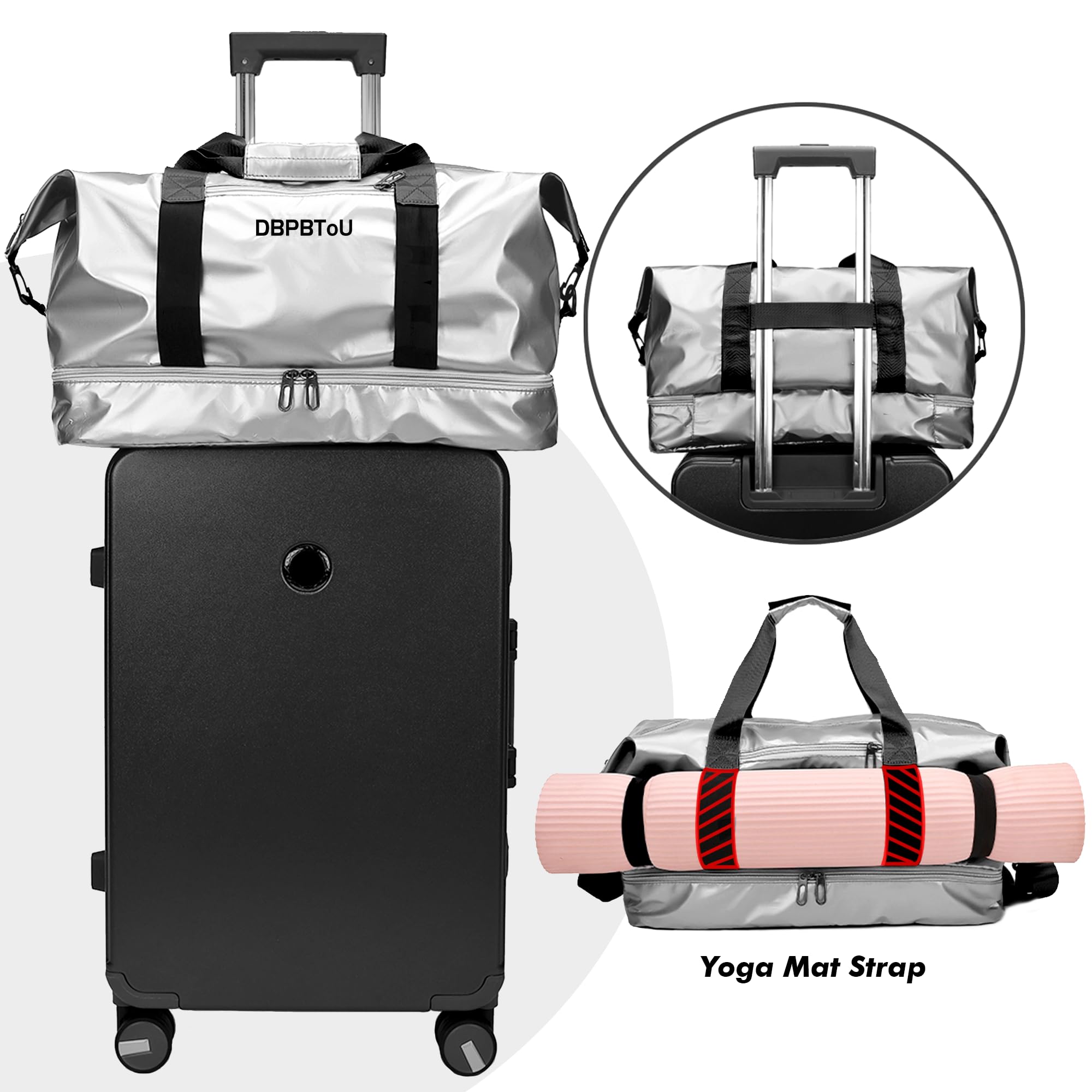 Borsone Palestra Donna con Scomparto per Scarpe, Borsone da Viaggio Impermeabile per Donna Borsa Palestra Grande Elegante con Scomparto Umido (Argento)