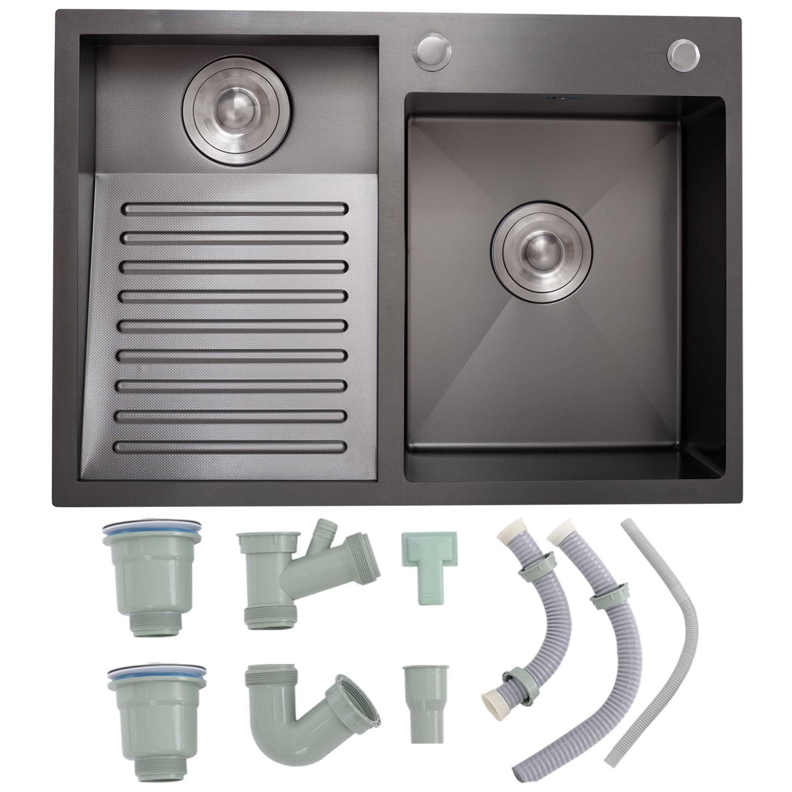 LMYSXAOZ Utility Room and Laundry Sink - Heavy Duty Black SUS 304 Stainless Steel with Integrated Washboard, Easy Clean Double Bowl Design for Bathroom