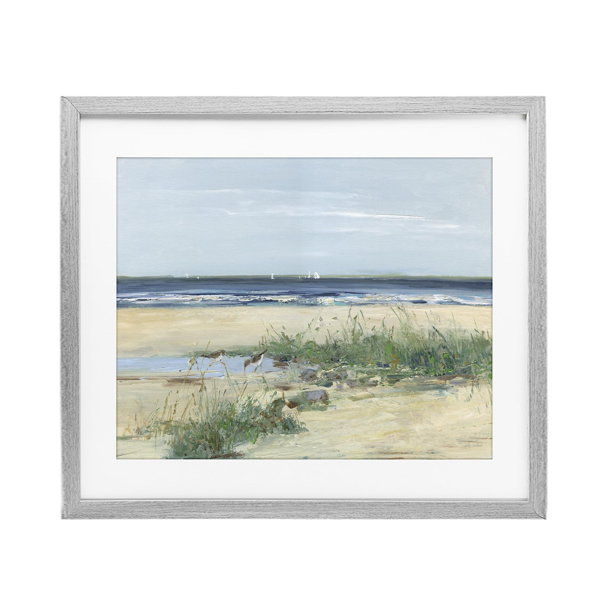 Stupell Industries Farmhouse Gray (Textured) Beach Marsh Sandpipers Coastal, 17 X 21 Inch Framed Print Under Glass