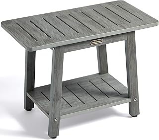 HDPS Shower Bench Seat for Inside Shower, Waterproof Shower Stool for Shaving Legs, Poly Lumber Shower Chair Seat, Bathroom Shower Foot Rest Stool with Storage Shelf, No-Slip, Gray