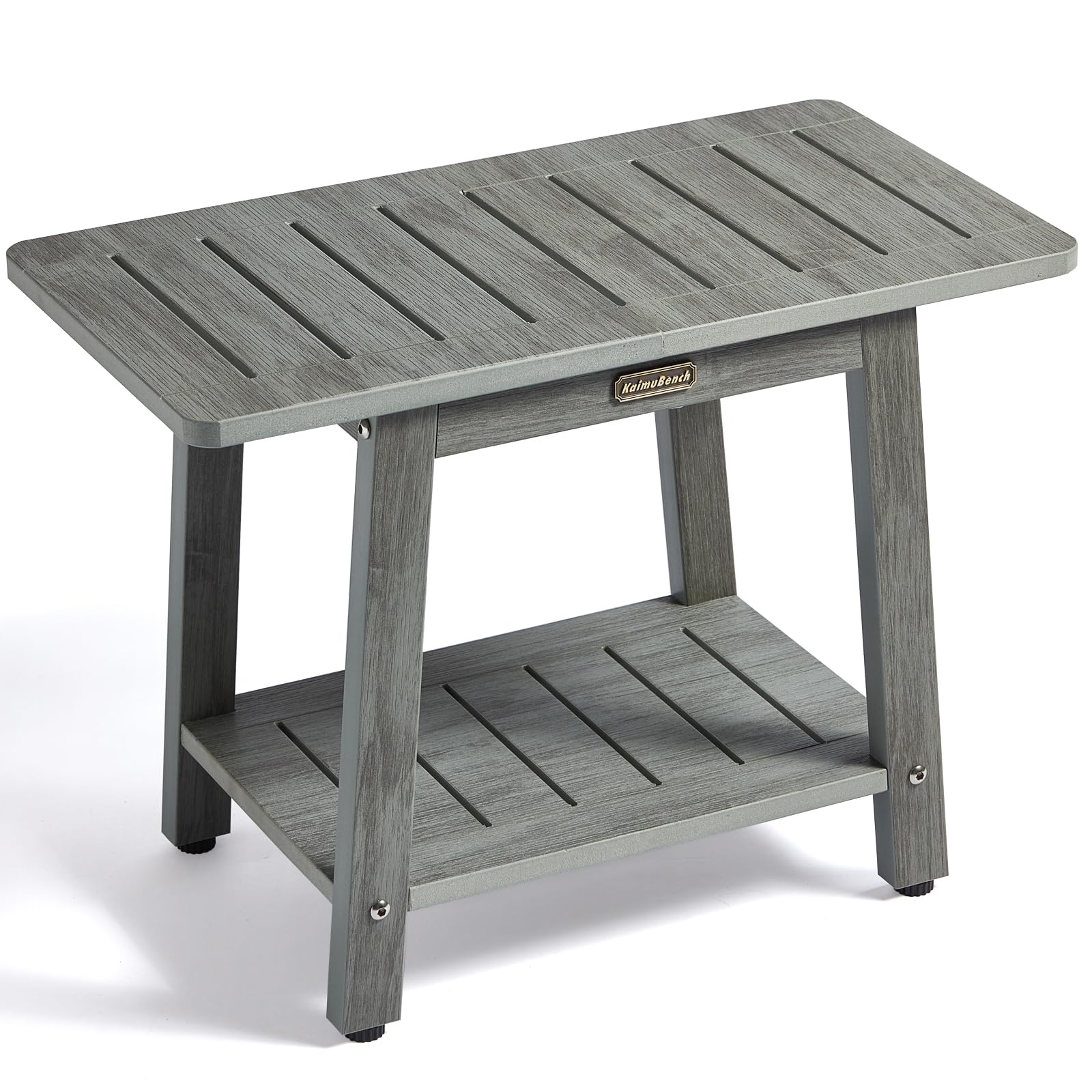 HDPS Shower Bench Seat for Inside Shower, Waterproof Shower Stool for Shaving Legs, Poly Lumber Shower Chair Seat, Bathroom Shower Foot Rest Stool with Storage Shelf, No-Slip, Gray