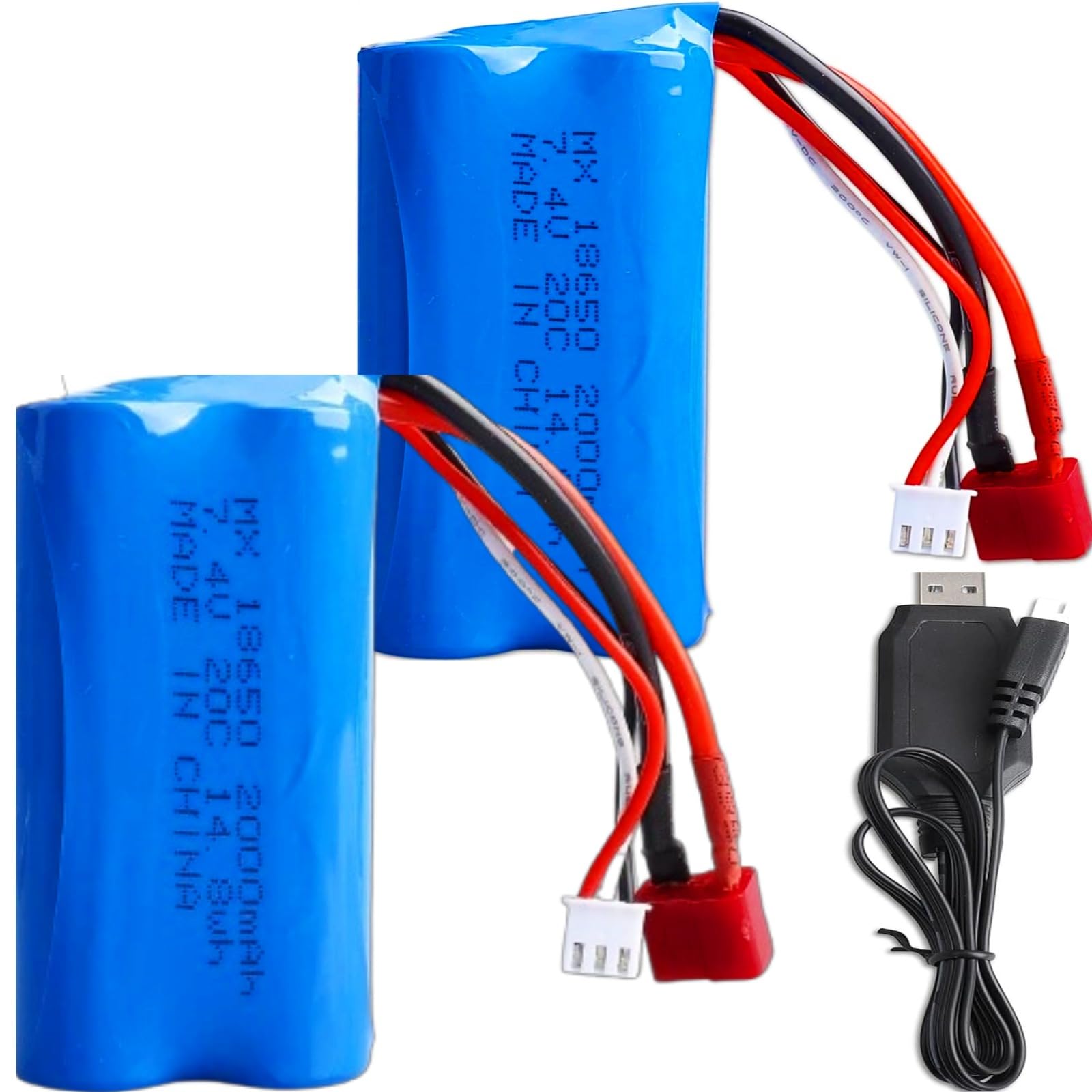 Batería RC 2S de 7,4V 2000 mAh de Iones de Litio con Conector JST, Batería Lipo 2S con Cargador USB para Helicópteros, Coches, Camiones y Barcos RC