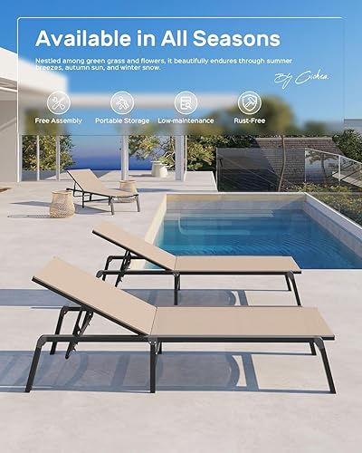 Miniatura 4 de Tumbona de aluminio al aire libre Silla de descanso plegable y sin montaje para exteriores con 5 respaldos ajustables, silla de patio para piscina