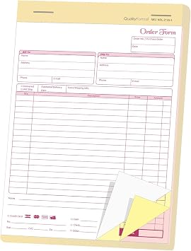 NextDayLabels - Carbonless NCR Order Forms, Bound Wraparound Cover, White/Canary & Pink, 50 Sets per Book. 8-1/2 x 11" - 3 Part