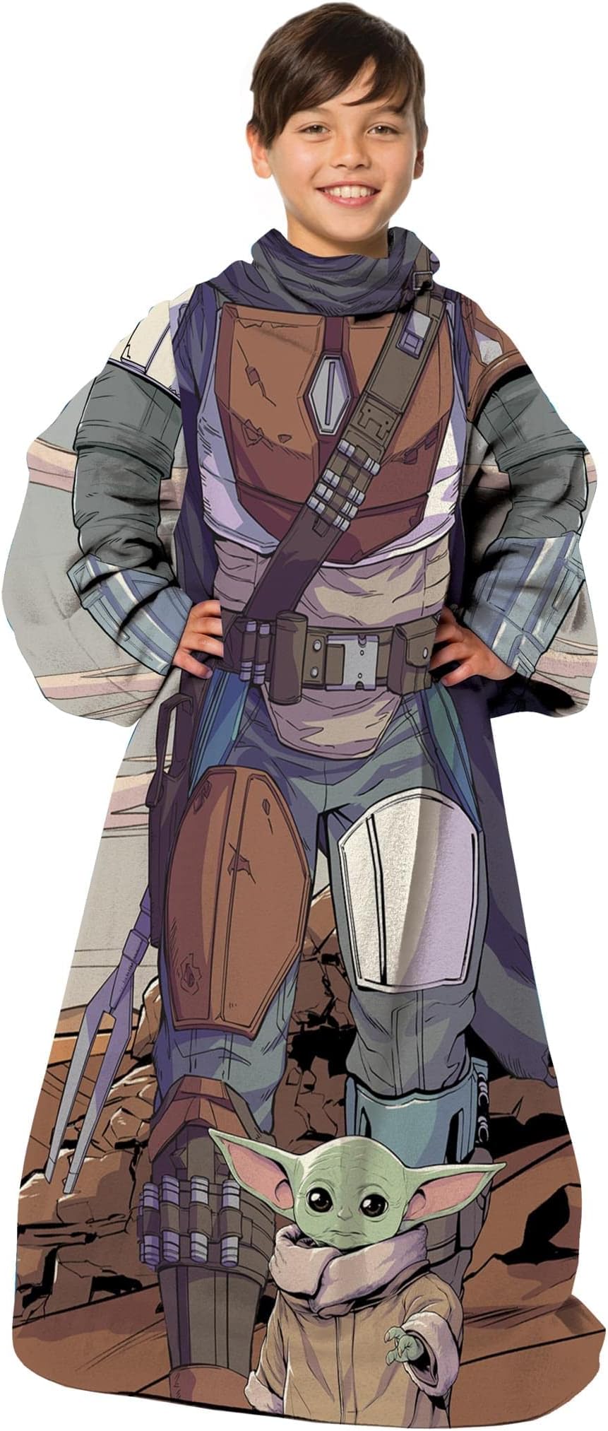 Star Wars: The Mandalorian Comfy Mando Youth Silk Touch Comfy Throw Blanket with Sleeves, 48" x 48"
