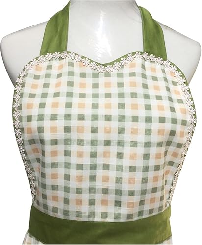 Miniatura 3 de Bonito delantal retro de diseño único para mujeres y niñas con bolsillo elegante para cocinar cocina, color verde, Verde
