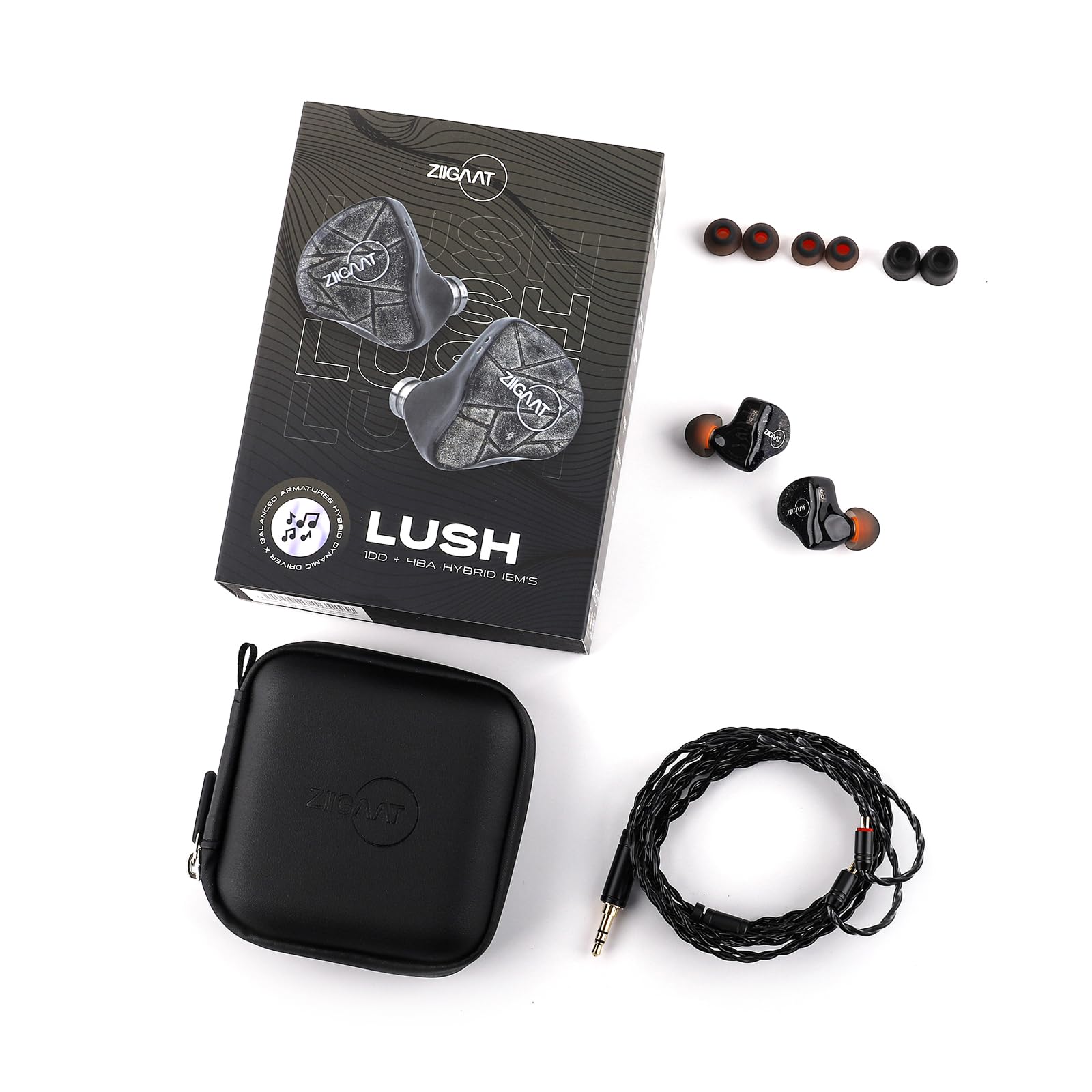 Linsoul ZiiGaat Lush in Ear Monitor, Cuffie IEM Ibride 1DDD+4BA, Cuffie da Studio con Cavo Staccabile per Professionisti della Musica Audiofili (Nero)
