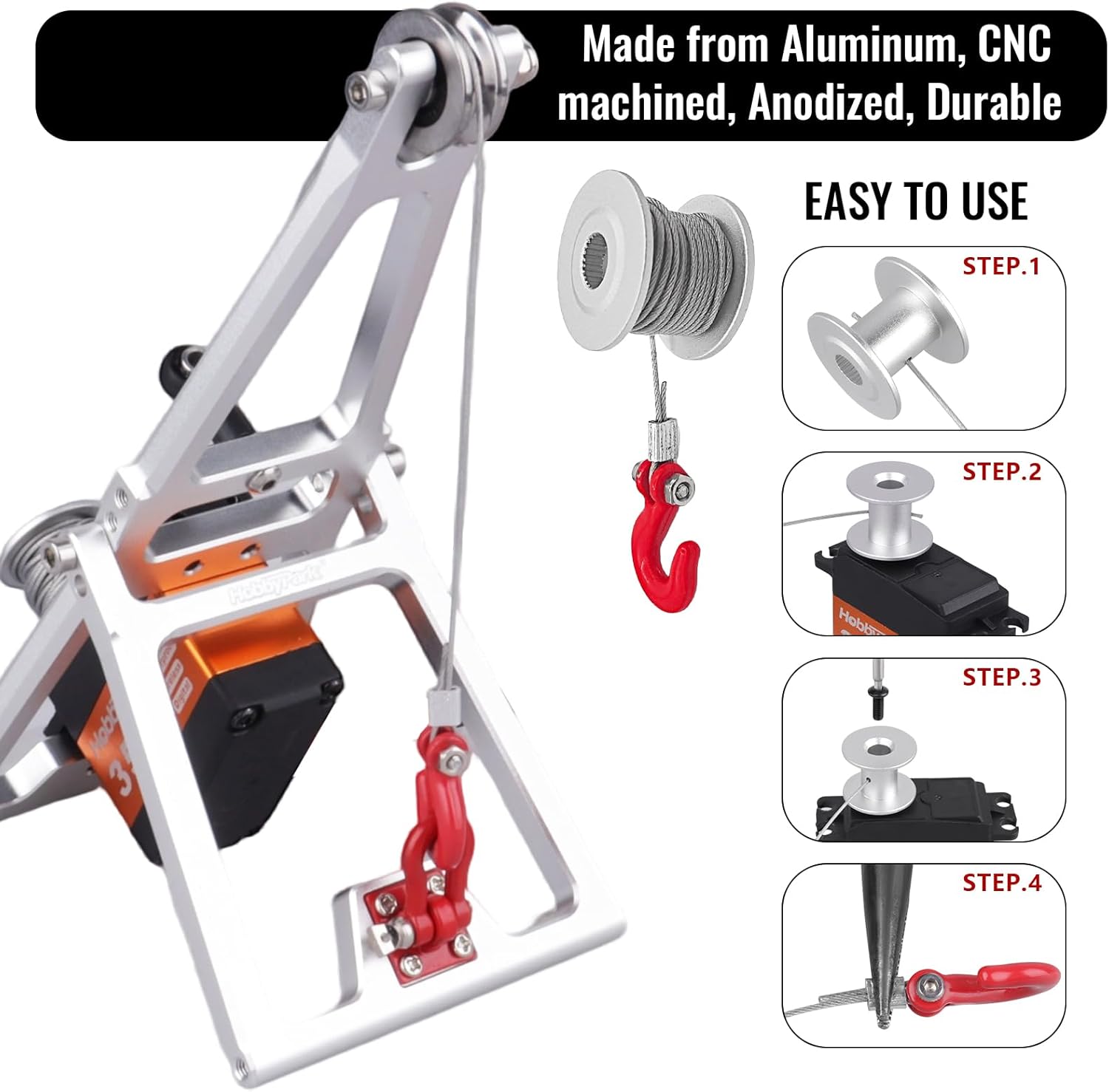 HobbyPark RC Crawler Tow Rig Crane 1/10 Scale Winch Stent Rescue Wrecker Kit Trailer Tow Hook for TRX4 SCX10 II Capra LCG Chassis Frame DIY Parts Updates (Silver)
