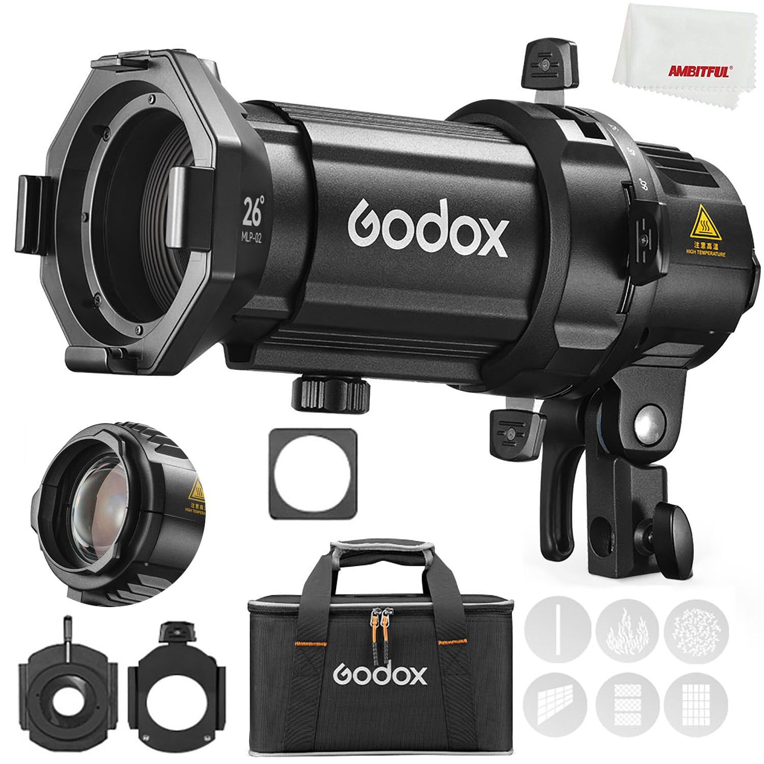 Godox Les accessoires de projection MLP19K/MLP26K/MLP36K offrent des fonctions spéciales telles que le projecteur et le projecteur, la découpe de faisceau, le zoom optique, la modélisation de faisceau