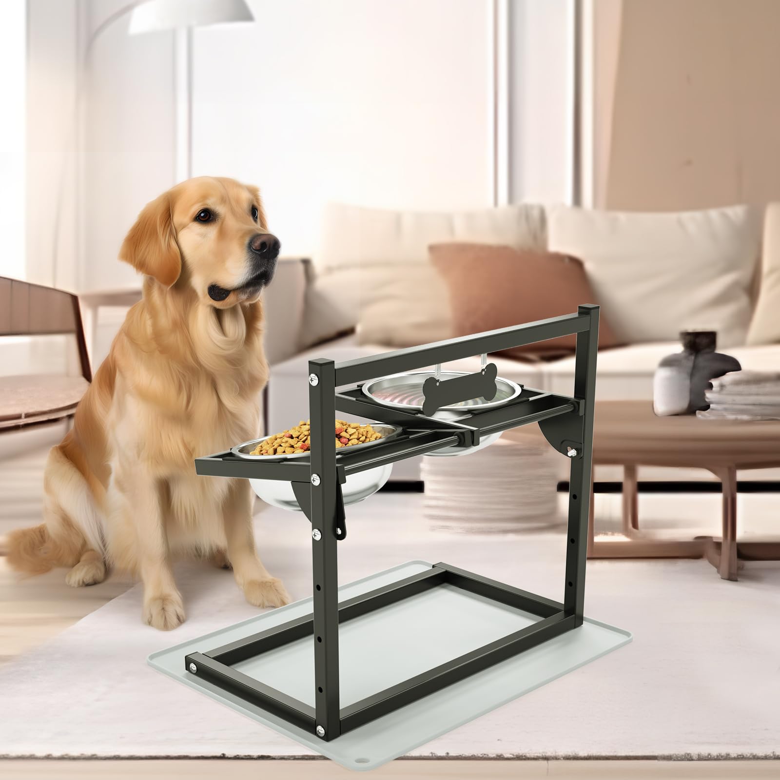 Ciotole Per Cani Rialzate Con Altezza Regolabile Su 4 Livelli E Inclinazione Di 10°, 2 Ciotole In Acciaio Inox (1.5L x 2) E Tappetino Antiscivolo, Adatto a Cani di Taglia Grande, Media e Piccola