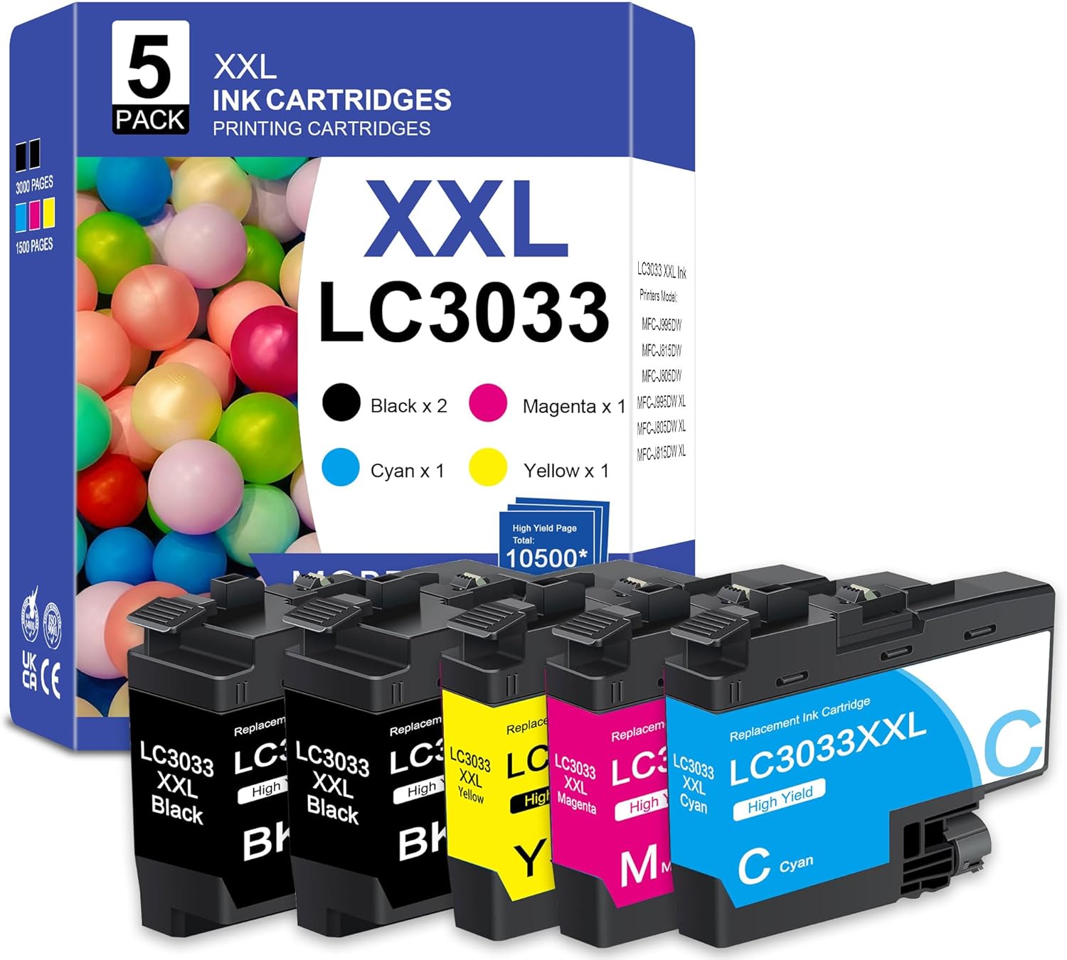 LC3033 LC3033XXL Ink Cartridges 5-Pack Super High-Yield Replacement for Brother Ink Cartridges LC3033 LC-3033 LC3033 XXL Work for MFC-J995DW MFC-J815DW MFC-J805DW MFC-J995DW XL Printer(2BK/1C/1M/1Y)