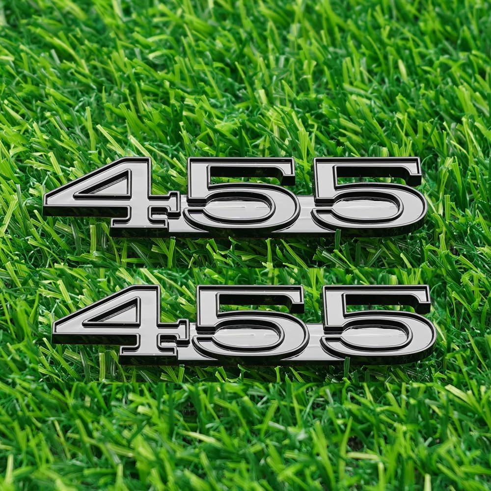 Right & Left Hood Badge 3D Emblems Nameplate Replacement for 1243122 1970-1974 "455" 2Pc (Gloss Black)