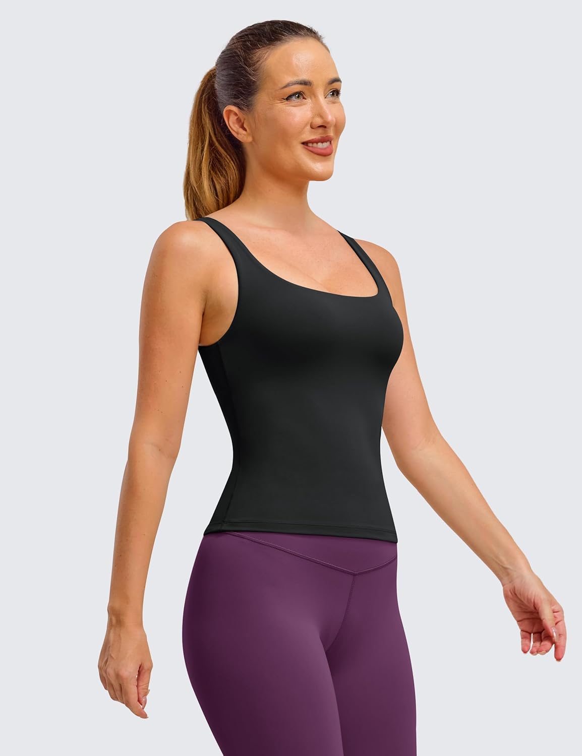 BAYDI Clouduxi Tank Tops with Built in Bras-Square Neck Workout Tops Padded Yoga Shirts Gym Athletic Sleeveless Camisole