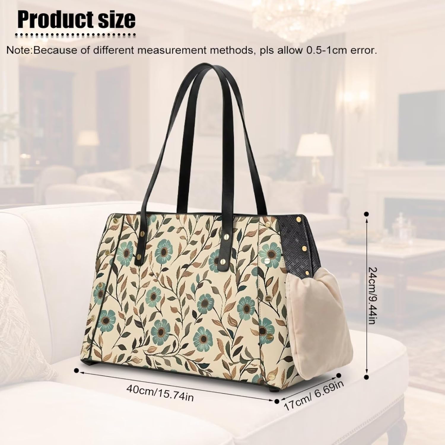 Flower Print Pet Carrier for Small Dogs, Waterproof Leather Dog Carriers Purse, Stylish Portable Dog Tote Bags for Women Daily Use