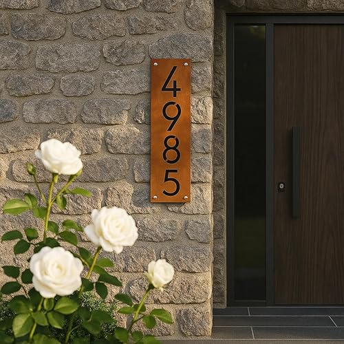 Miniatura 2 de Letrero de metal oxidado con número de casa Placa de dirección hecha a mano de hierro y acrílico, letrero de casa vintage para exteriores, tamaño