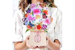 Mothers Day Pop Up Card with 10" Orchid, Lily, & Butterflies