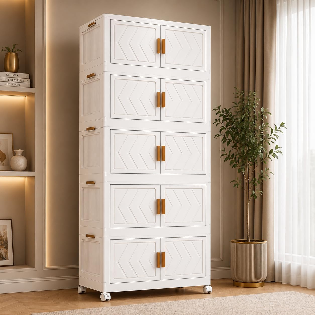 5-Tier Plastic Wardrobe for Kids Clothes with Wheels | Multipurpose Collapsible Wardrobe Storage Almirah Wardrobe for Clothes, Kitchen Cupboard | Plastic Cupboard for Kids for Home-image-21