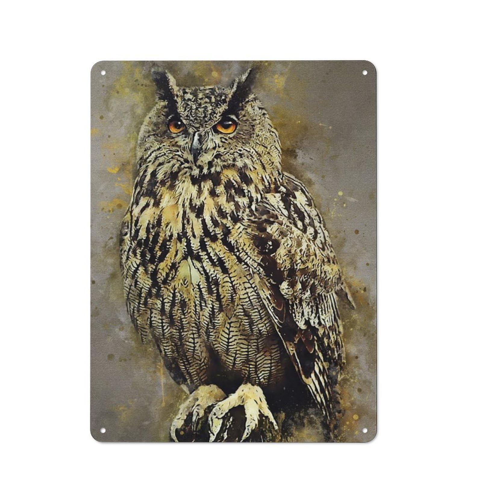 Junmoney Owl Watercolor Tin Sign 40X30cm With For Pub Or Café, Retro-Style Decor, Suited To Café Interior Fans
