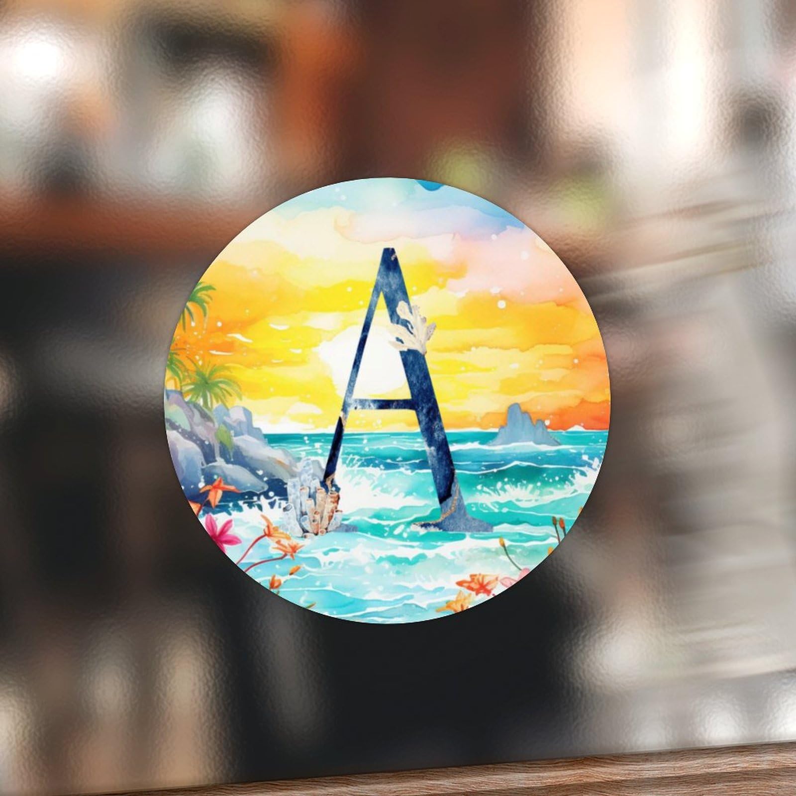 Swavecat 100 calcomanías de algas marinas de coral con monograma azul oscuro para pequeñas empresas, tema de playa y océano, letra inicial A, etiqueta redonda de vinilo para teléfono, álbumes de