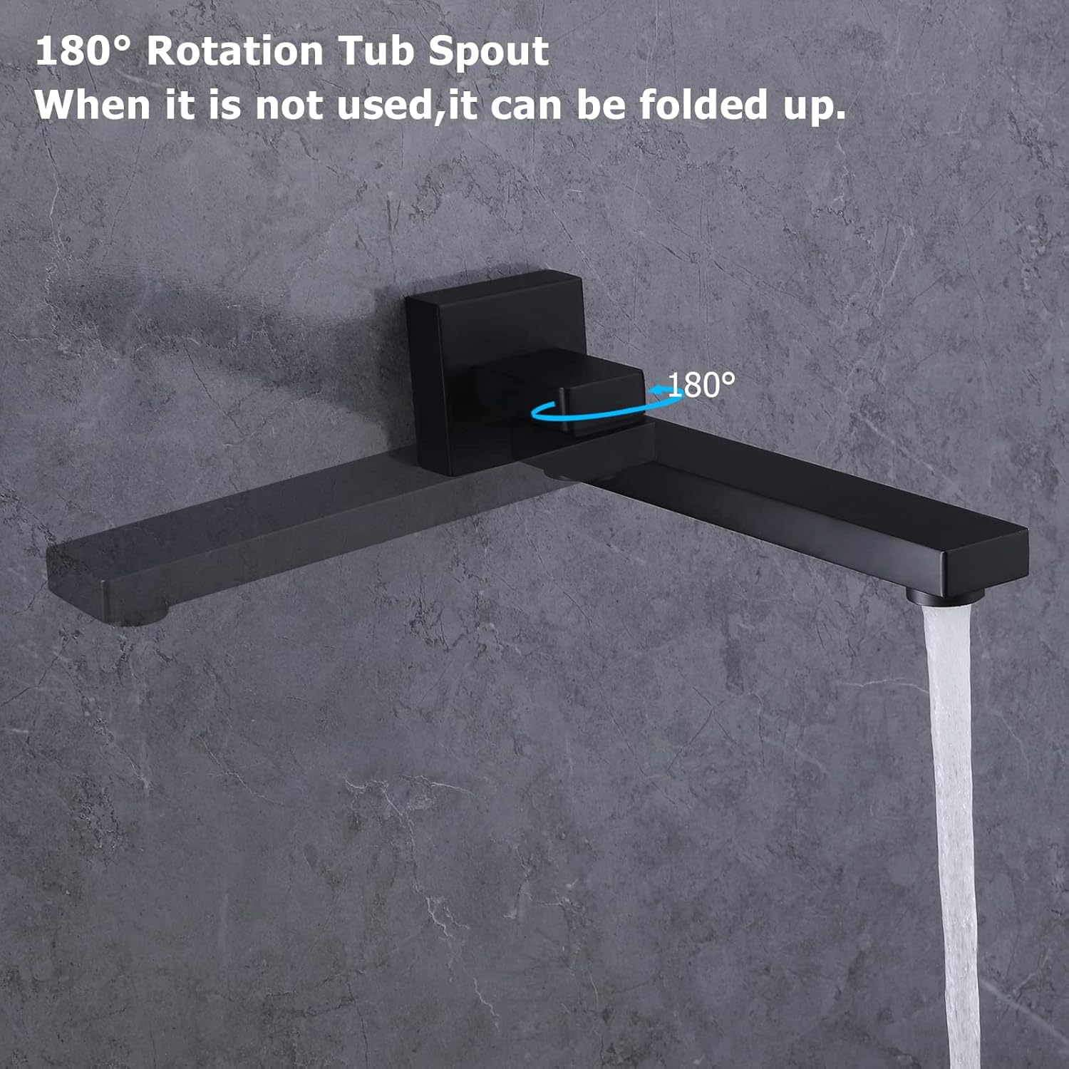 Faucet spout demonstrating 180 degree rotation capability