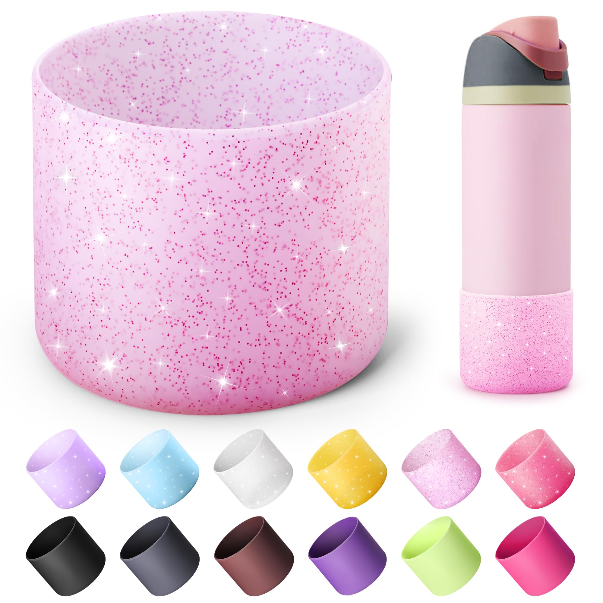 Diumepo Silicone Water Bottle Boot f or Owala 24 oz, Anti-Slip Protective Sleeve for Owala Twist & FreeSip & Flip Stainless Steel Water Bottle, Boot Bottom Base for Owala (Glitter Pink) — image 1