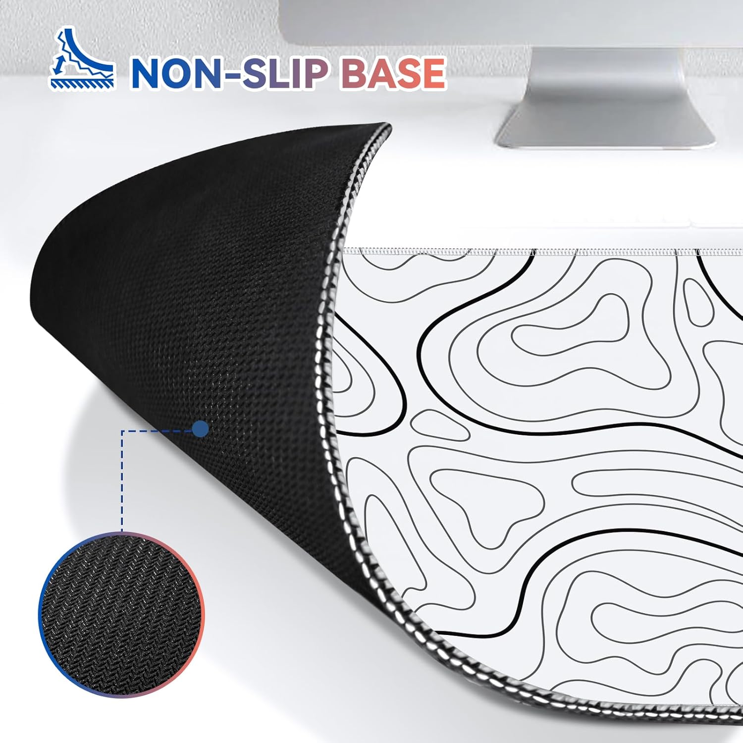 Gaming Mouse Pad Big Mousepad with Non-Slip Rubber Base, 31.5 x 11.8 in XL Large Desk Mat for Gaming Home Office, Long Keyboard Pad Mouse Mat for Computer with Stitched Edges, White Topographic - Image 3