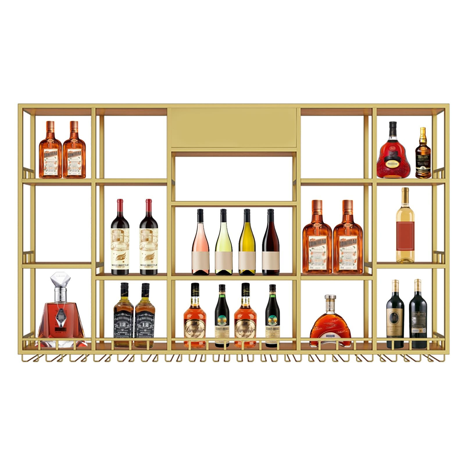 Étagère bouteilles de vin murale dorée pour sublimer l'ambiance bar de votre cuisine moderne