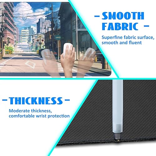 Miniatura 5 de Tapete de escritorio, diseño de anime, diseño de calles de verano, extendido, grande, 35.4 x 15.7 pulgadas, alfombrilla de mouse grande con base